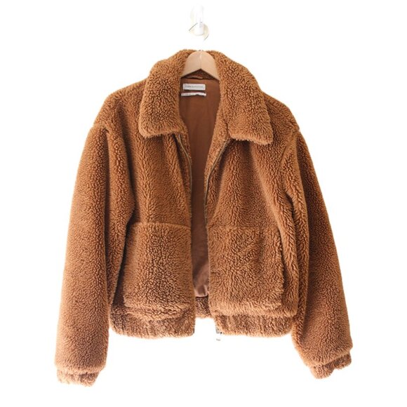 URBAN OUTFITTERS Teddy Cropped Jacket in Light Brown (Large) - Picture 8 of 13